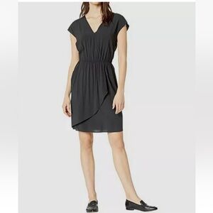 NWT NeverEven Women's Black Pleated Cap Sleeve Cross Front Sheath Dress …